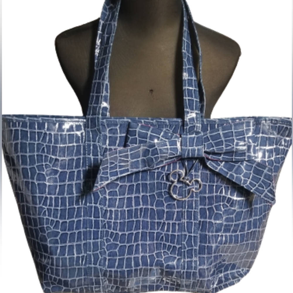 Disney Large Mickey Mouse Blue Crocodile Embossed Bag Faux Leather